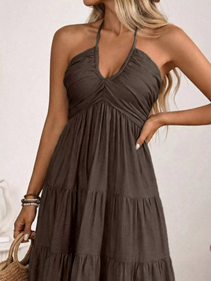 Hazel Blues® |  Halter Neck Tiered Midi Dress