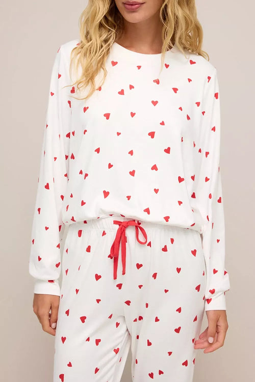 Hazel Blues® |  Hearts Printed Long Sleeve Top Drawstring Pants Lounge Set