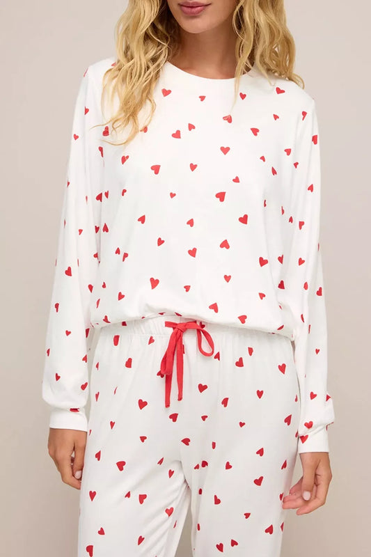 Hazel Blues® |  Hearts Printed Long Sleeve Top Drawstring Pants Lounge Set