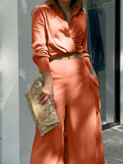 Hazel Blues® |  Long Sleeve Shirt and Wide Leg Pants Set