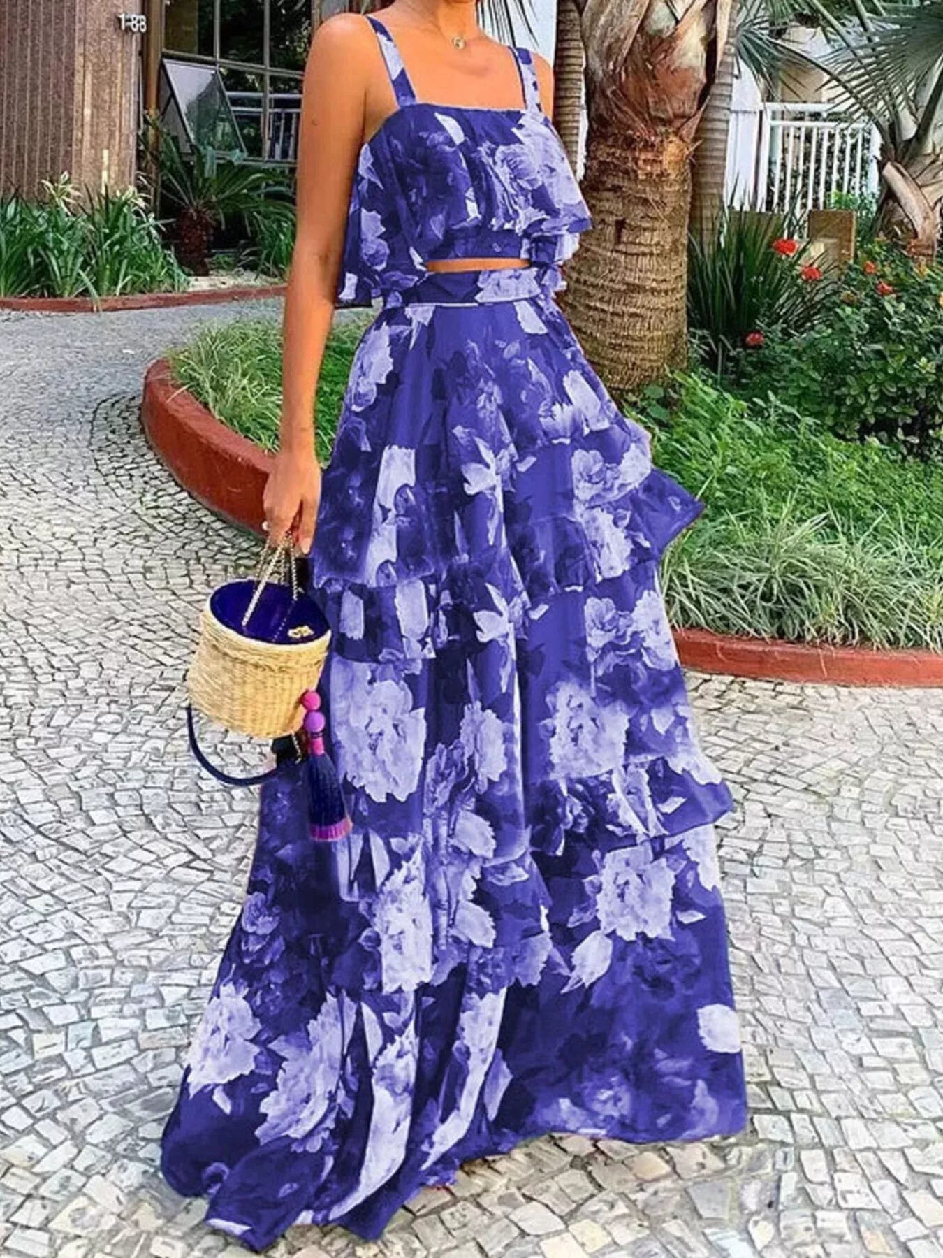 Hazel Blues® |  Floral Print Ruffle Cami and Skirt Two-Piece Set
