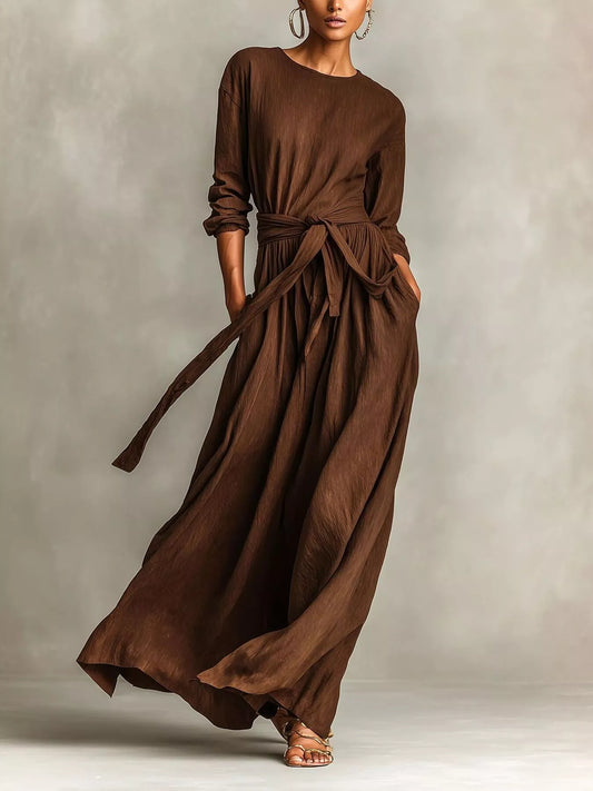 Hazel Blues® | Long Sleeve Tie Waist Maxi Dress