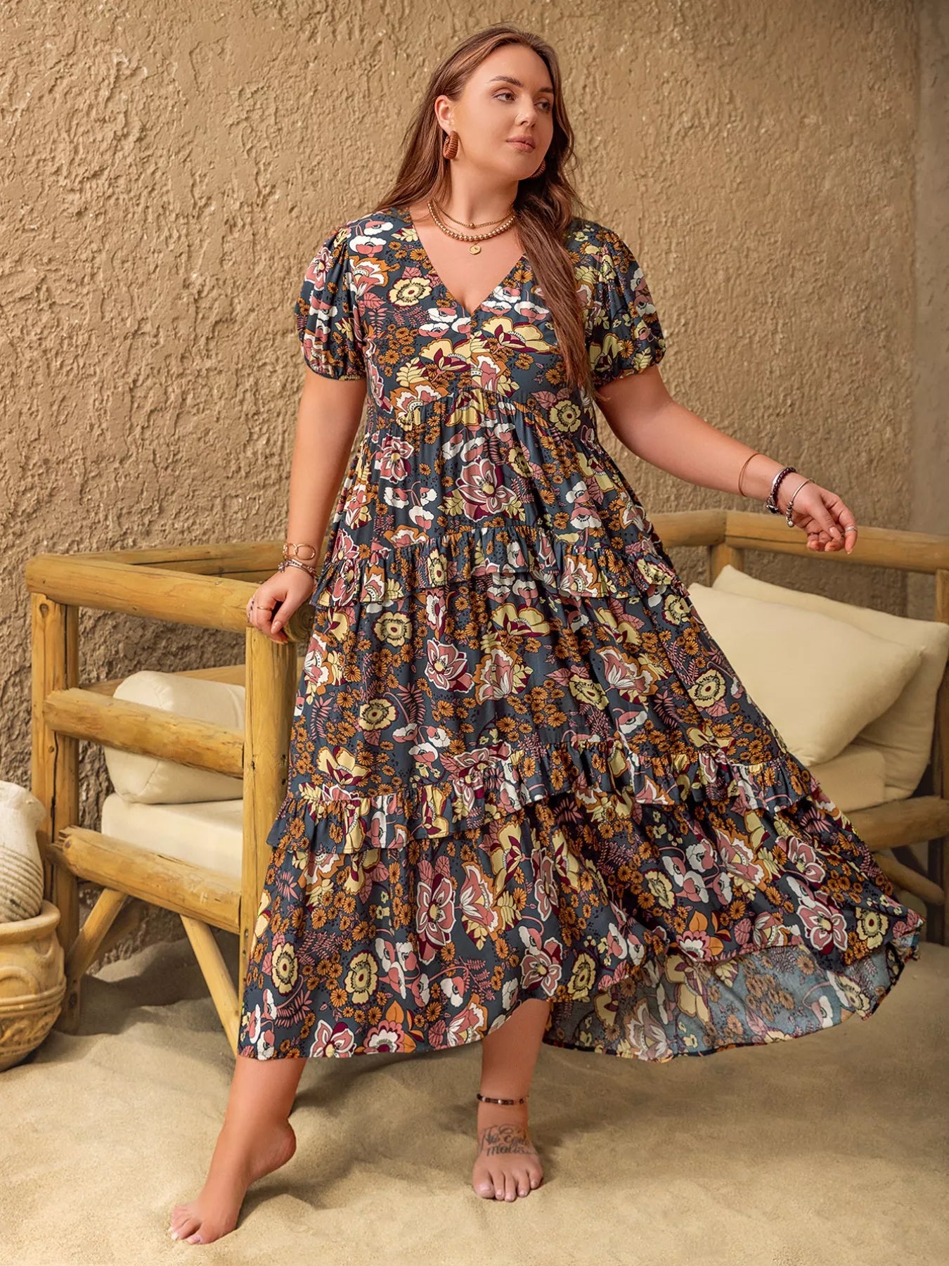 Hazel Blues® | V-Neck Short Sleeve Midi Dress