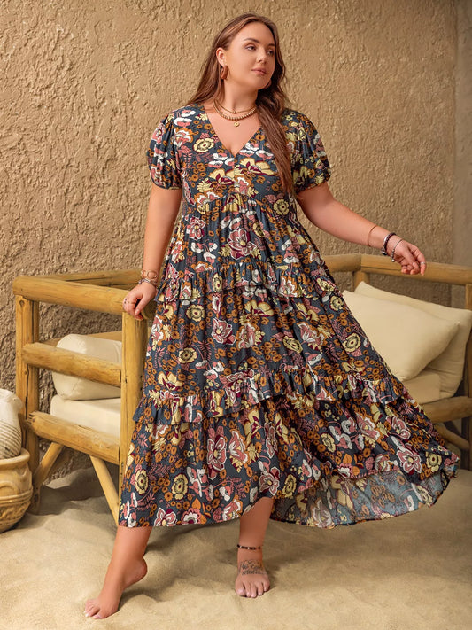 Hazel Blues® | V-Neck Short Sleeve Midi Dress