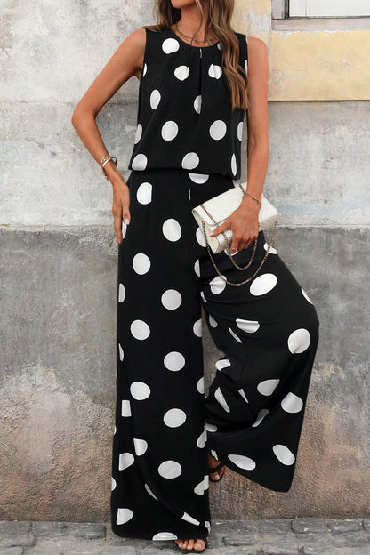 Hazel Blues® |  Sleeveless Polka Dot Top and Pants Set