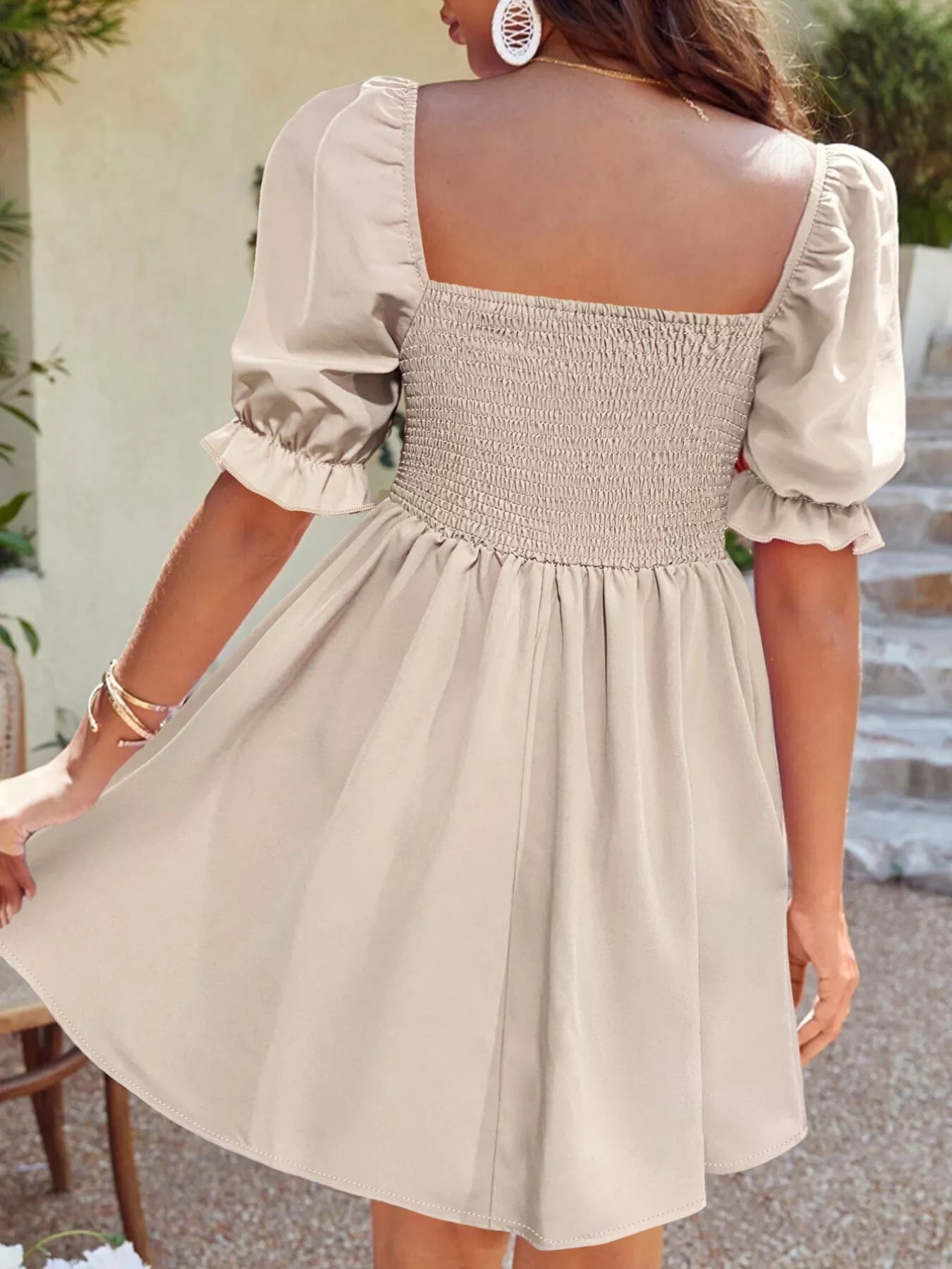 Hazel Blues® |  Square Neck Puff Sleeve A-Line Mini Dress