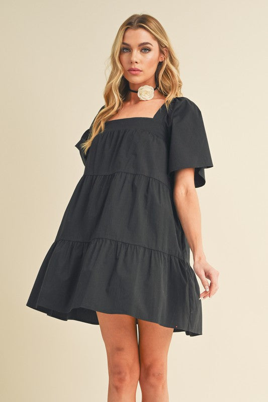 Hazel Blues® |  Aemi + Co Square Neck Half Sleeve Tiered Dress