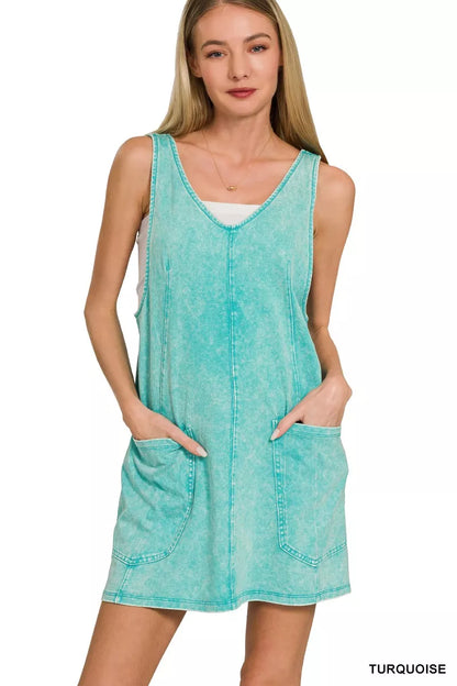 Hazel Blues® |  Zenana Acid Washed Overall Knit Mini Dress