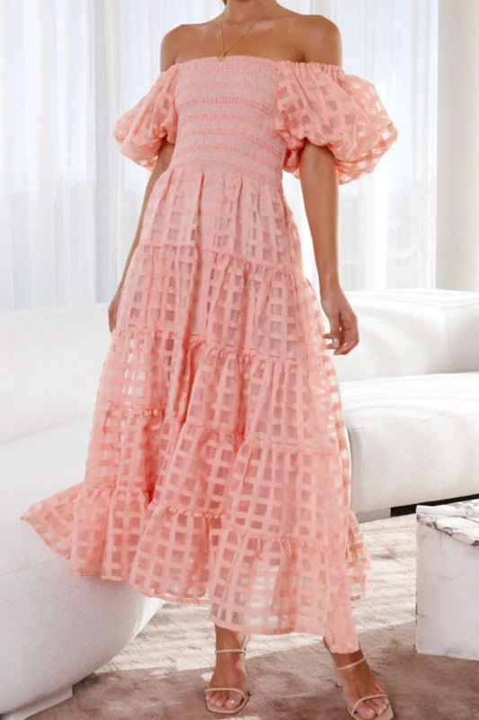 Hazel Blues® |  Off Shoulder Short Puff Sleeve Midi Dress