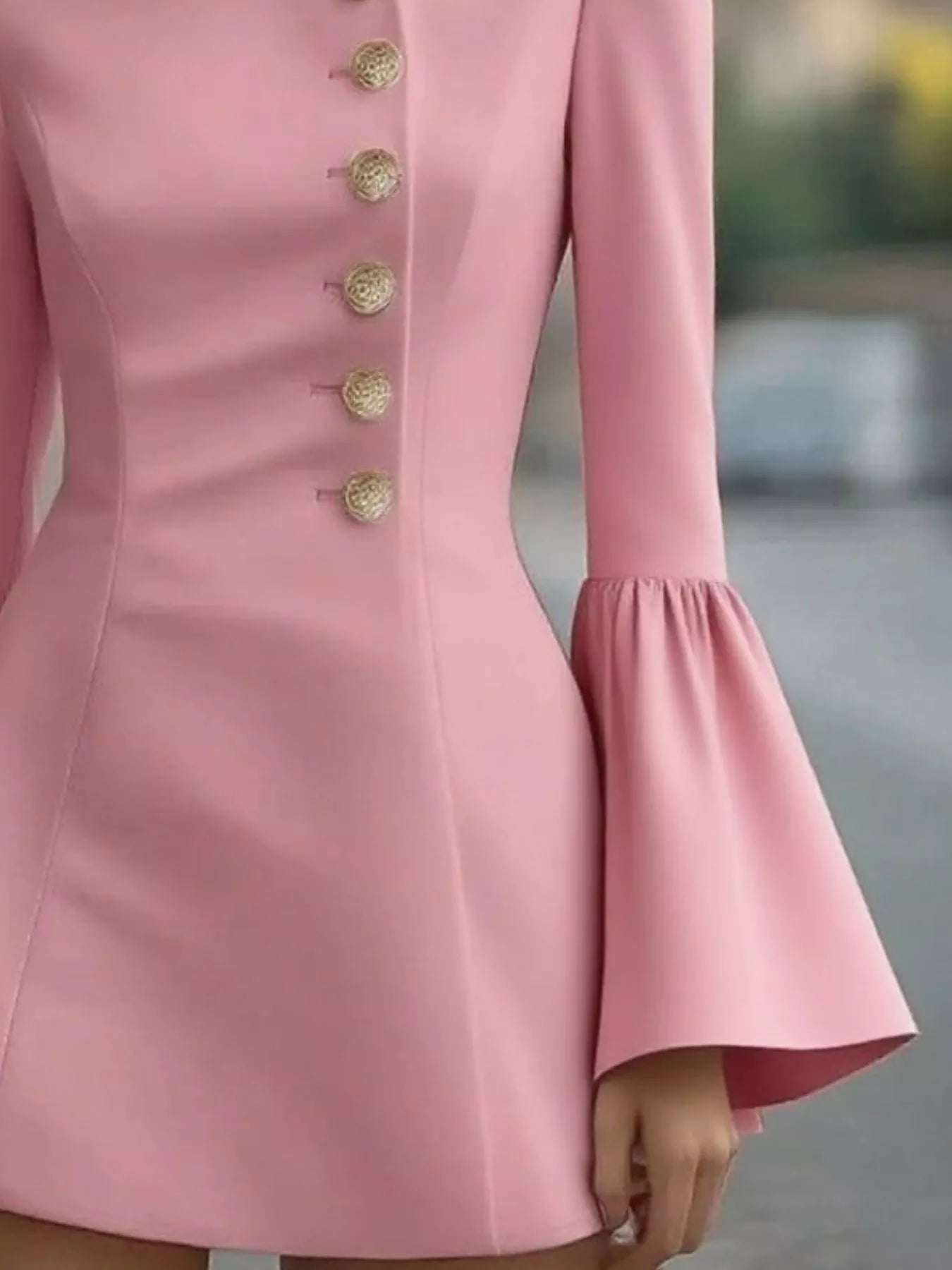 Hazel Blues® |  Bell Sleeve Mini Dress with Front Button