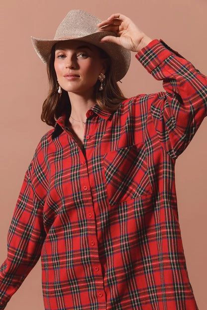 Hazel Blues® |  SO ME Christmas Checker Plaid Button Up Shirt Dress