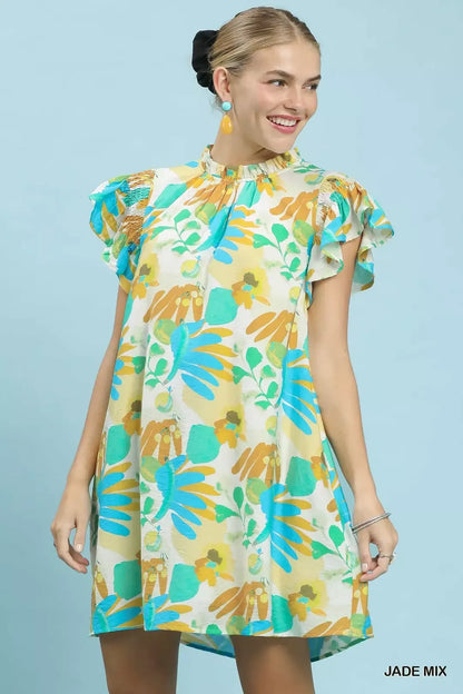 Hazel Blues® |  Umgee Ruffled Botanical Print Mini Dress
