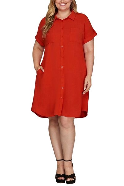 Hazel Blues® | She + Sky Button Down Short Sleeve Woven Shirt Dress