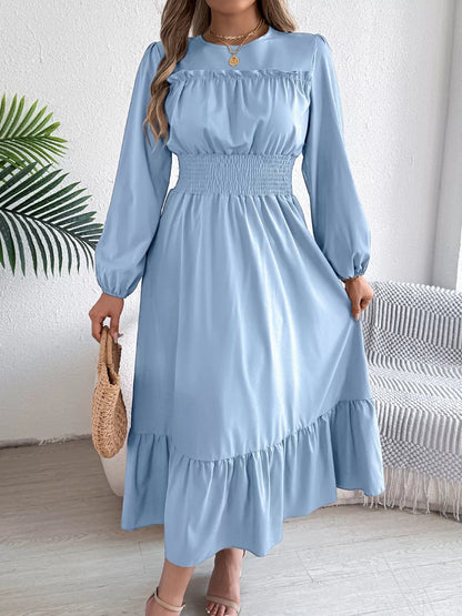 Hazel Blues® |  Round Neck Balloon Sleeve Tiered Dress
