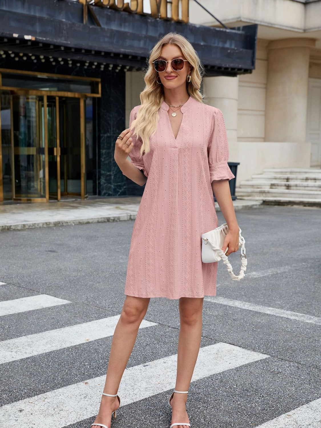 Hazel Blues® |  Florira Eyelet Flounce Sleeve Mini Dress
