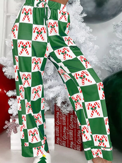 Hazel Blues® |  Candy Cane Checkered Pattern 2pcs Pajama Set