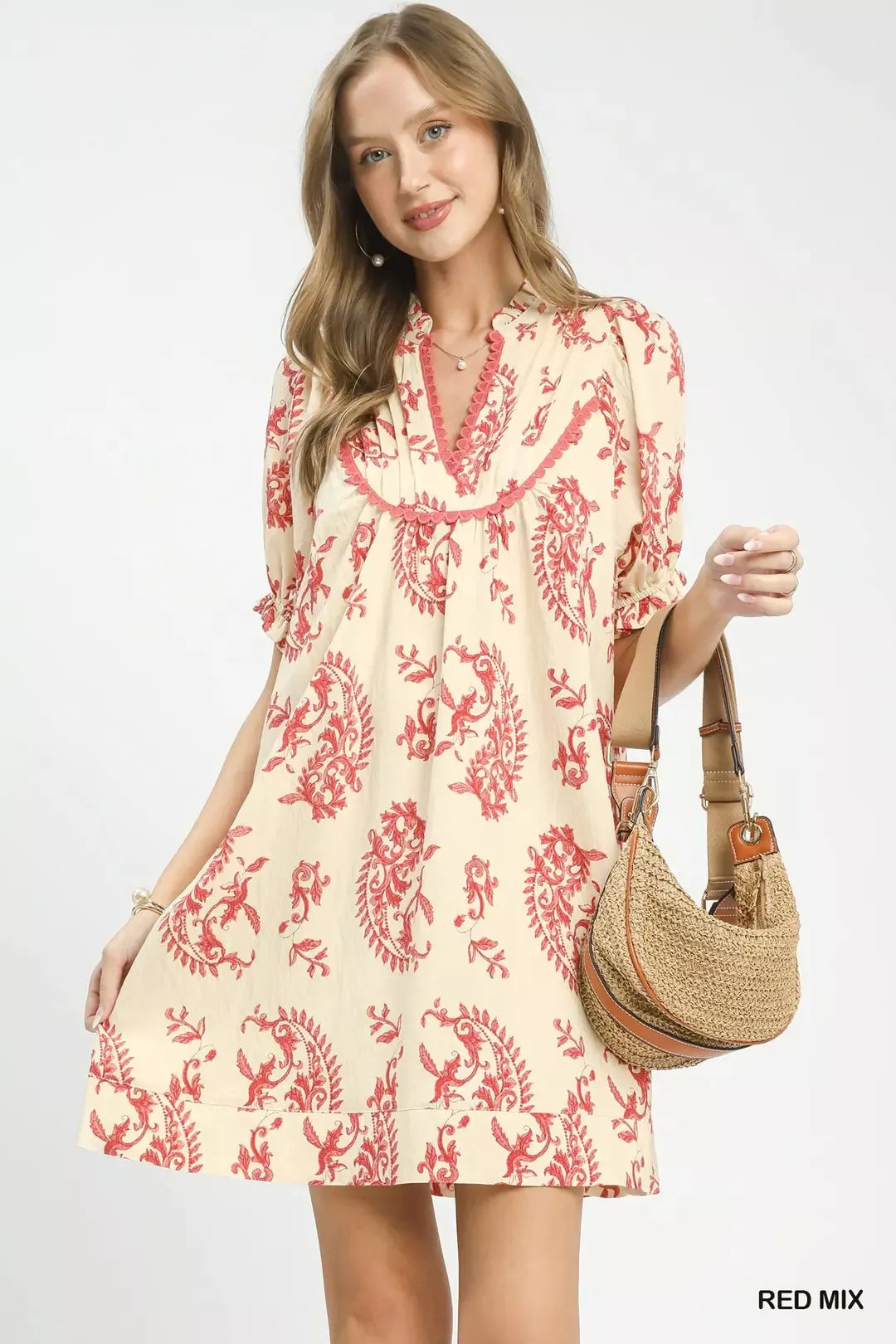 Hazel Blues® |  Umgee Mix Paisley Scallop Trim Dress