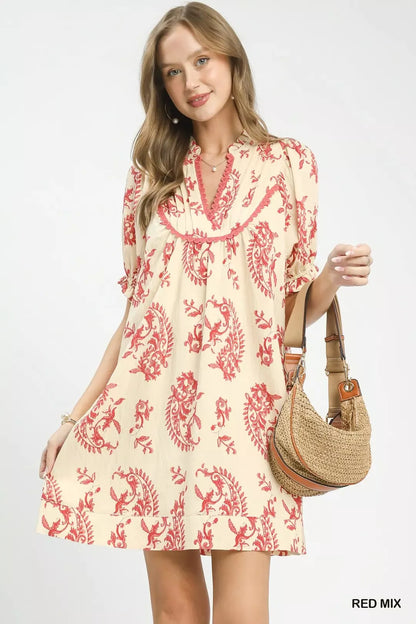 Hazel Blues® |  Umgee Mix Paisley Scallop Trim Dress