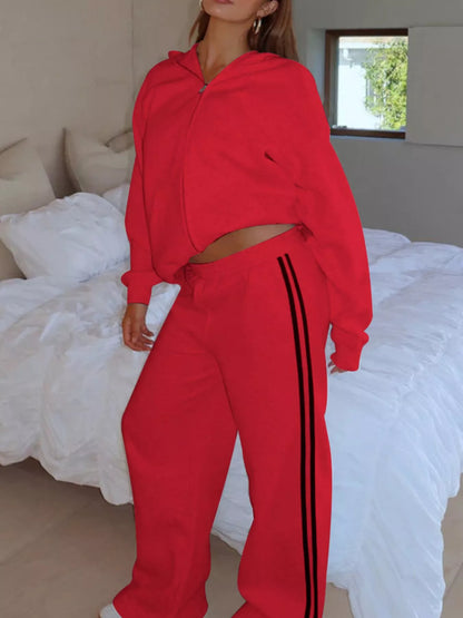 Hazel Blues® |  Zip Up Hoodie and Striped Pants Set