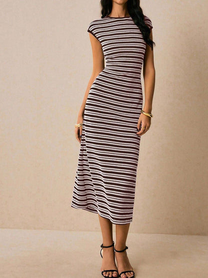 Hazel Blues® |  Striped Cap Sleeve Bodycon Midi Dress