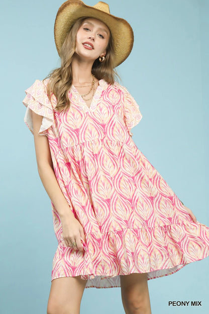 Hazel Blues® |  Umgee Mix Printed Flutter Sleeve Dress