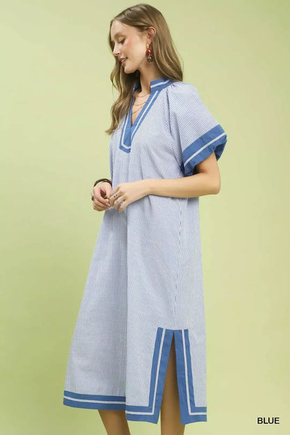 Hazel Blues® |  Umgee Pinstripe Contrast Trim Midi Dress