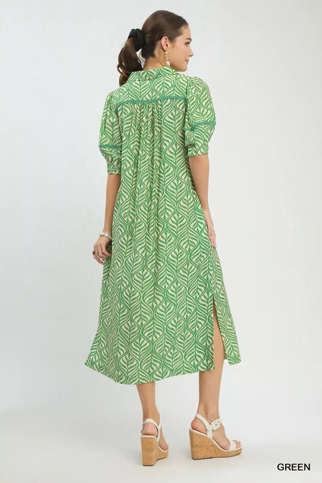 Hazel Blues® |  Umgee Printed Puff Sleeve Midi Dress with Pockets