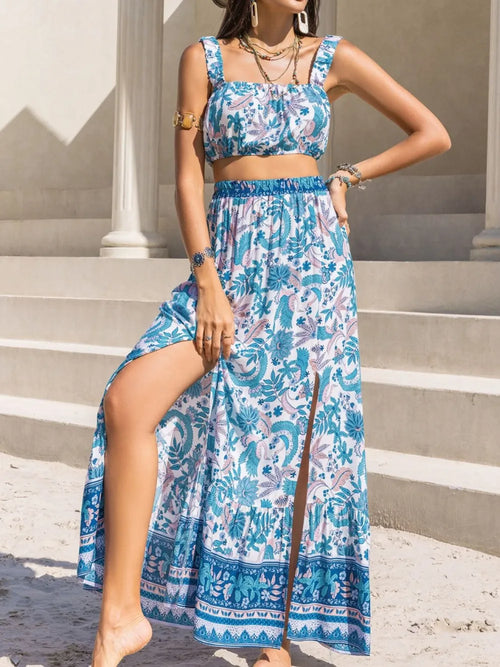Hazel Blues® |  Square Neck Wide Strap Top and Skirt Set