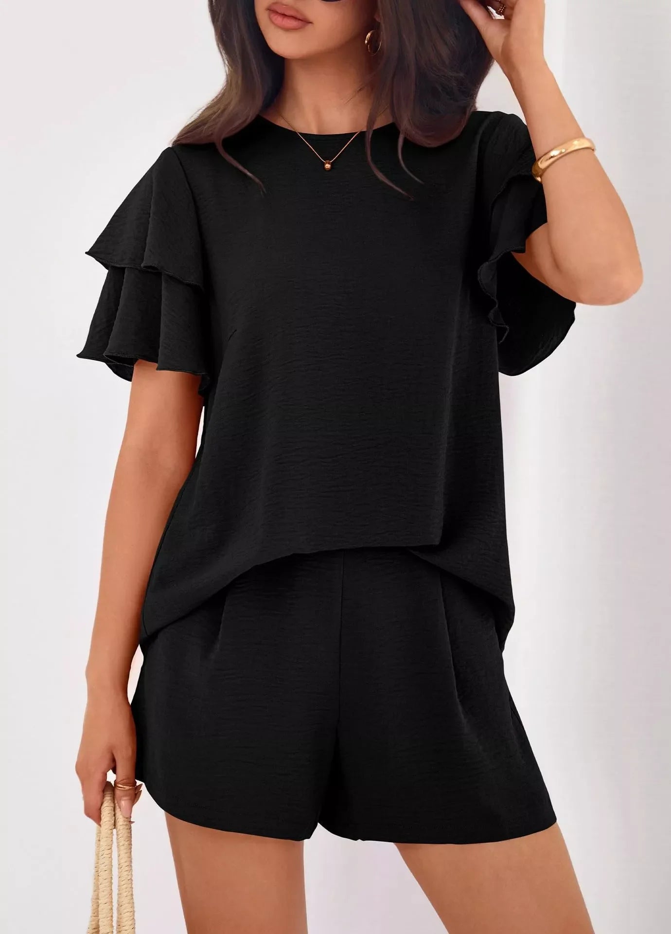 Hazel Blues® |  Ruffle Sleeve Top and Shorts Two-Piece Set