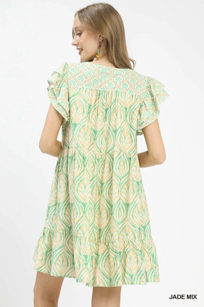 Hazel Blues® |  Umgee Mix Printed Flutter Sleeve Dress