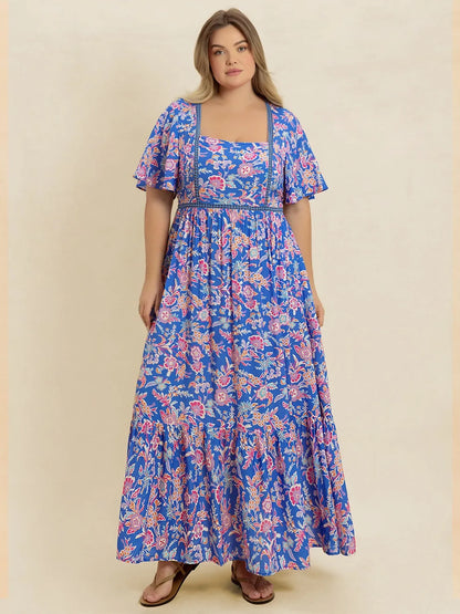 Hazel Blues® | Ruched Printed Short Sleeve Dress