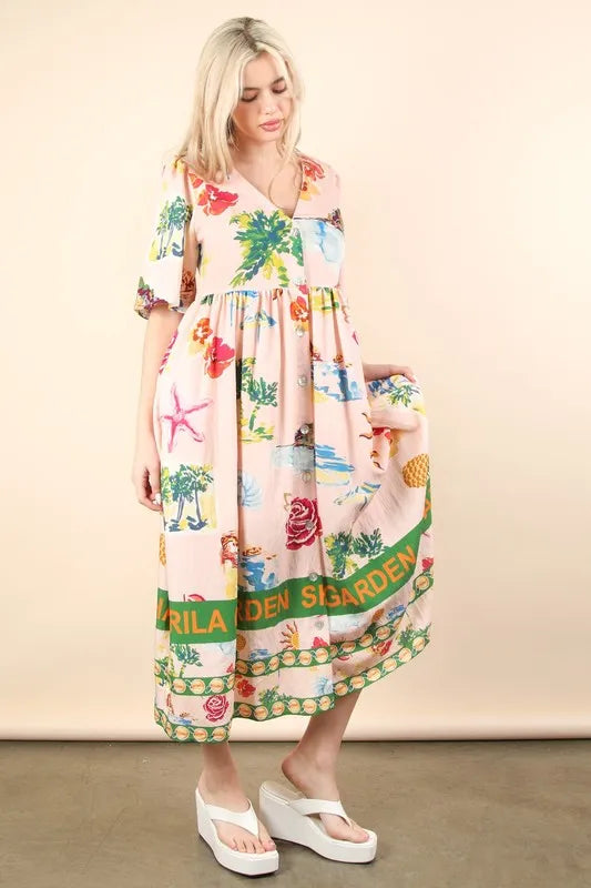 Hazel Blues® |  VERY J Button Down Printed Midi Dress