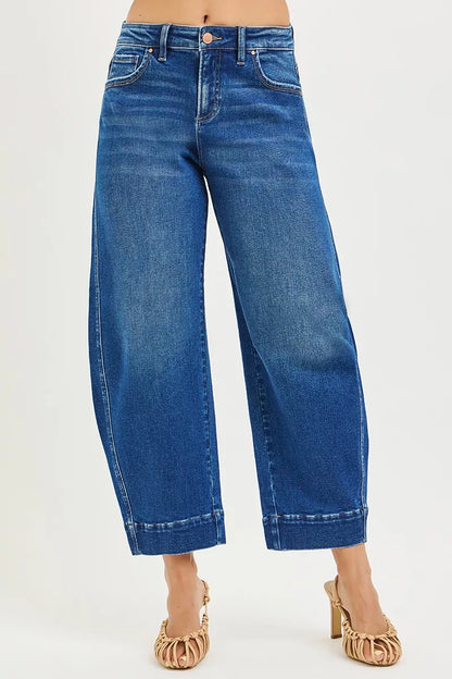 Hazel Blues® |  RISEN Mid Rise Crop Barrel Jeans