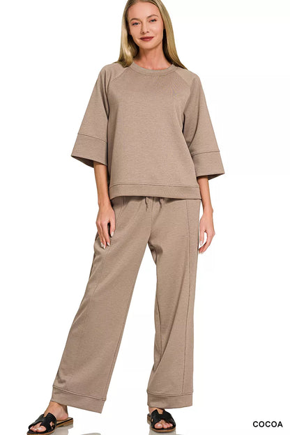 Hazel Blues® |  Zenana Scuba 3/4 Sleeve Pullover & Pants Set