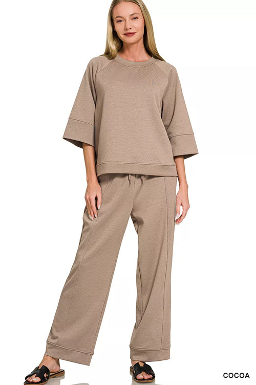 Hazel Blues® |  Zenana Scuba 3/4 Sleeve Pullover & Pants Set