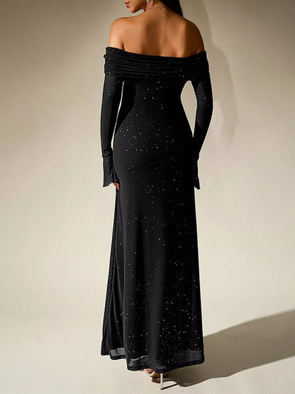 Hazel Blues® |  Glitter Off-Shoulder Maxi Dress