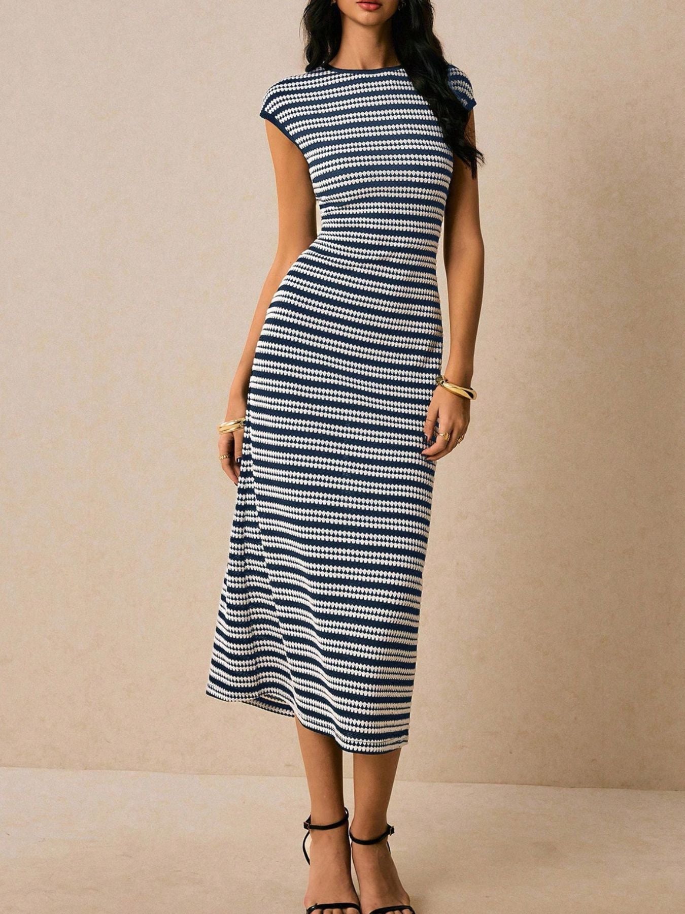 Hazel Blues® |  Striped Cap Sleeve Bodycon Midi Dress