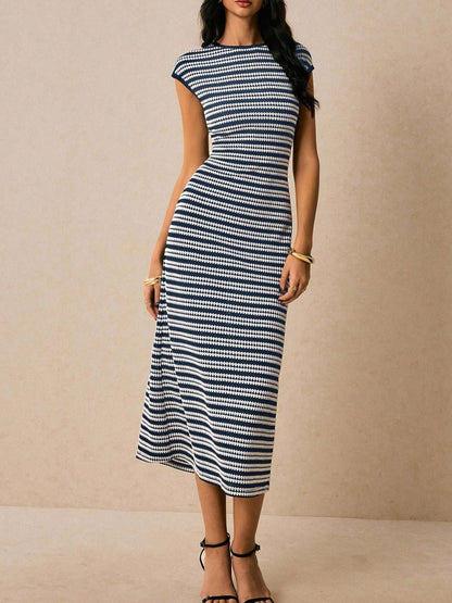 Hazel Blues® |  Striped Cap Sleeve Bodycon Midi Dress