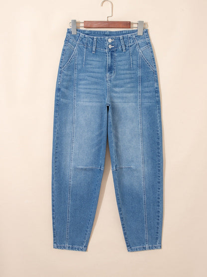 Hazel Blues® |  Washed Cuffed Barrel Jeans