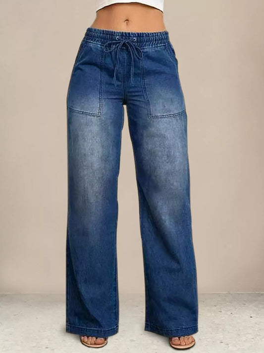 Hazel Blues® |  Drawstring Waist Wide Leg Jeans