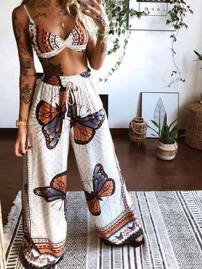 Hazel Blues® |  Boho Butterfly Print Top and Pants Set