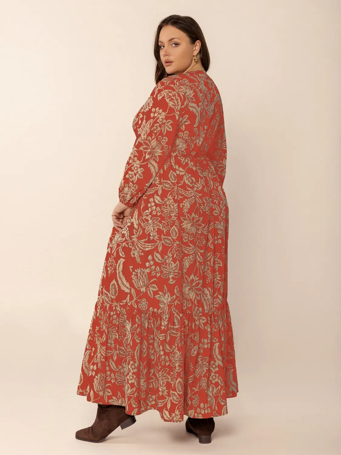 Hazel Blues® | Lace Detail Printed Balloon Sleeve Midi Dress