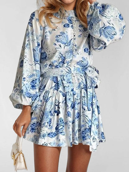 Hazel Blues® | Floral Print Tie Waist Mini Dress