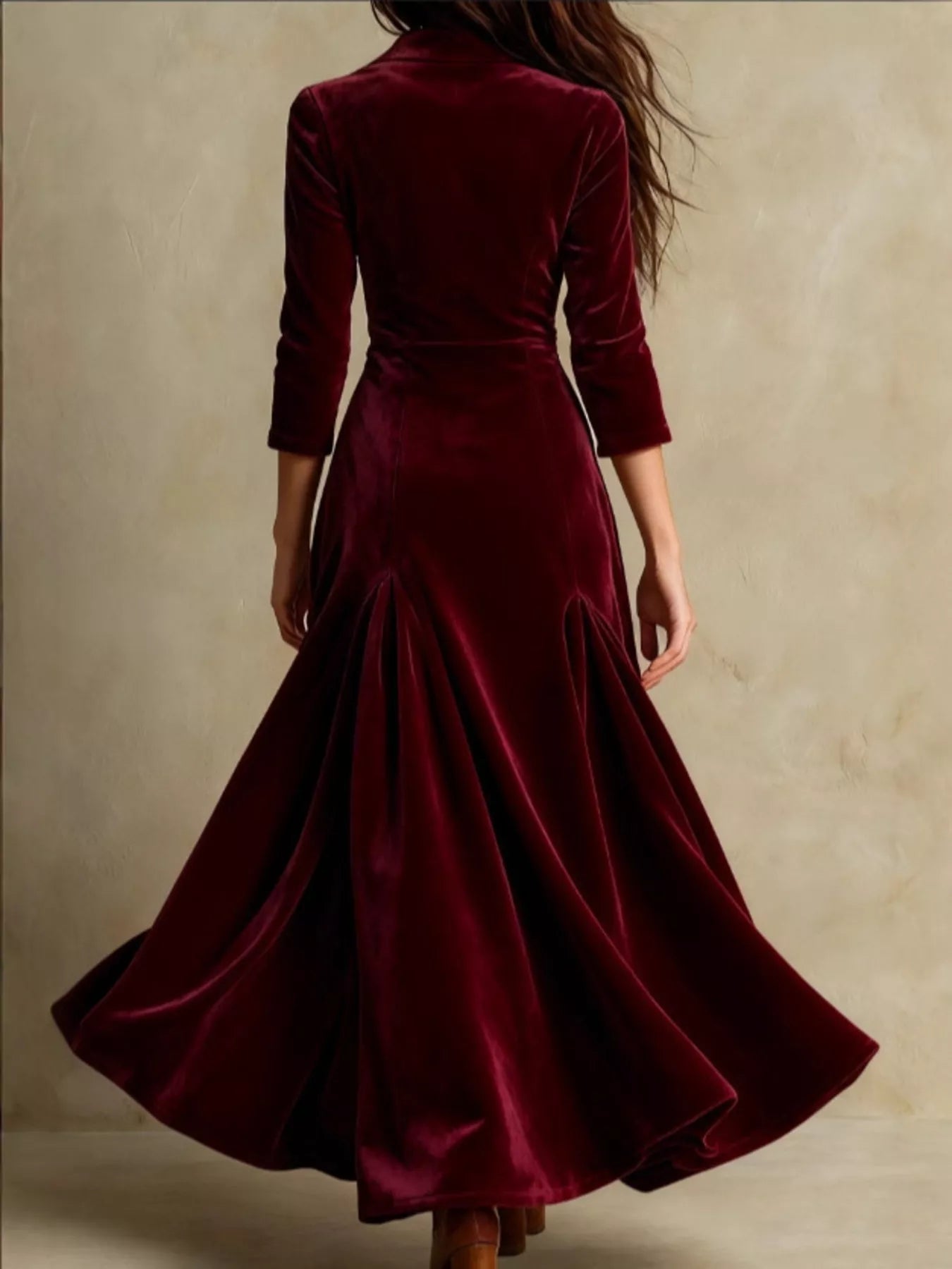Hazel Blues® |  Velvet Button Front 3/4 Sleeve Maxi Dress