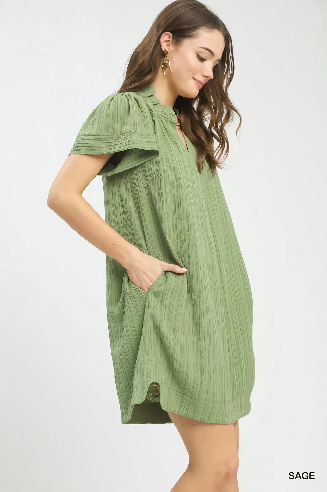 Hazel Blues® |  Umgee Flutter Sleeve V-Neck Shift Dress