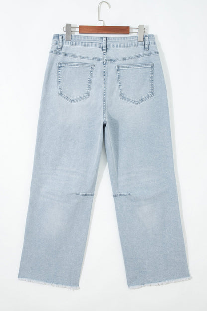 Hazel Blues® |  Beau Blue Frayed Cropped Straight Jeans