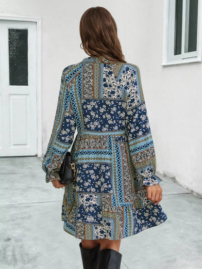 Hazel Blues® |  Boho Floral Print Long Sleeve Mini Dress