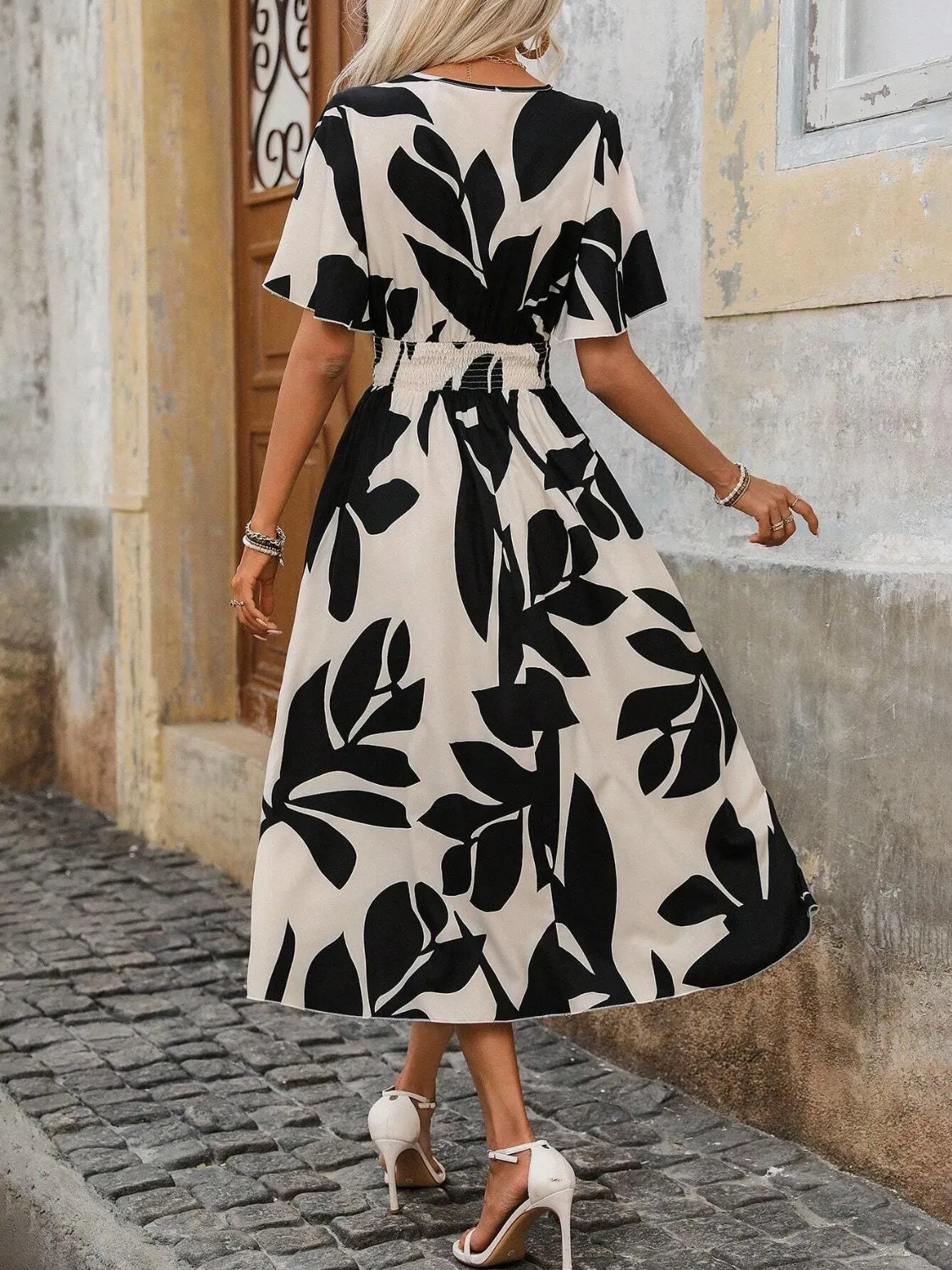 Hazel Blues® |  Printed Surplice Short Sleeve Midi Dress