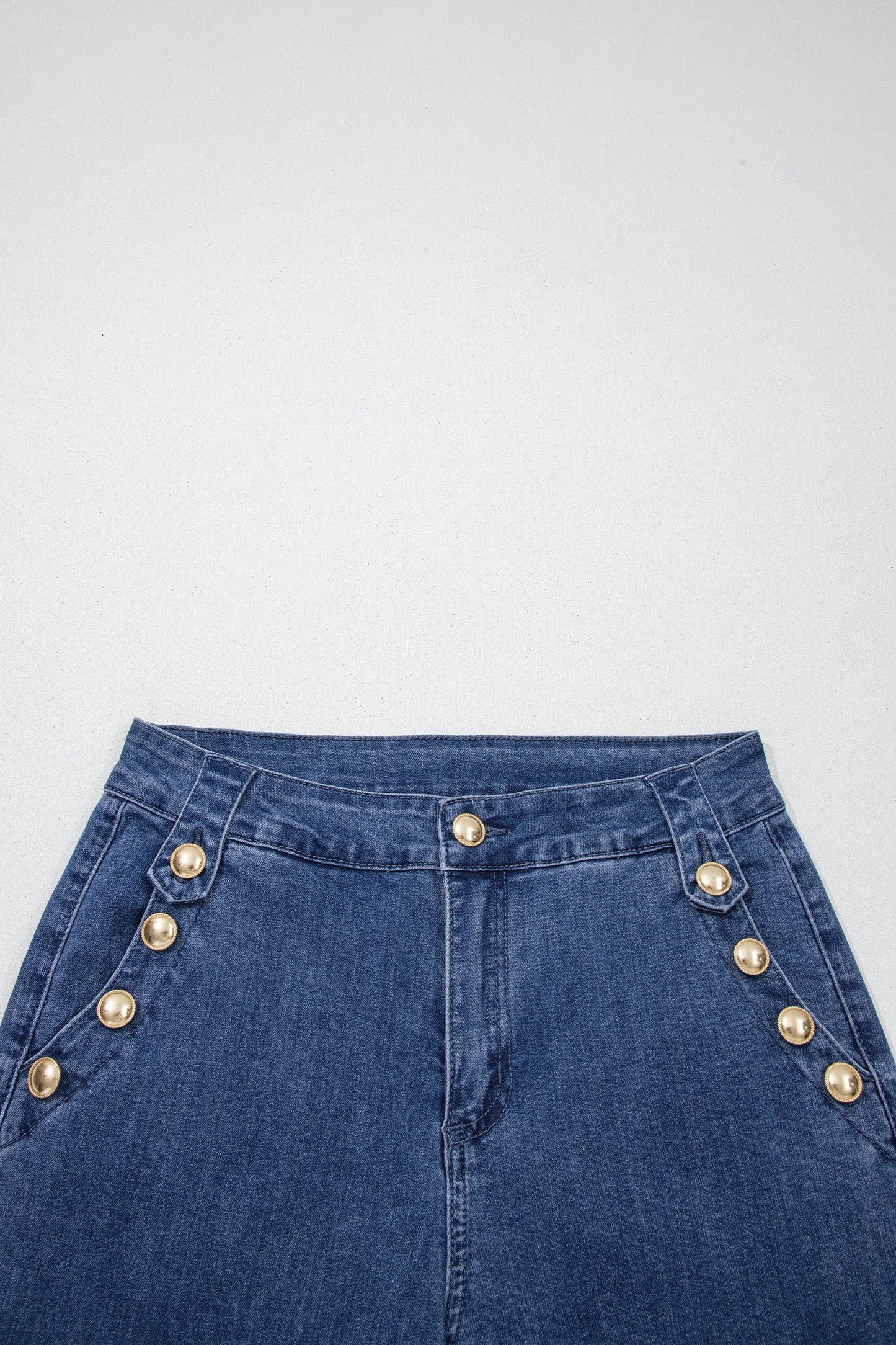 Hazel Blues® |  Ashleigh Blue Golden Button Detail Rolled Edge Flare Leg Jeans