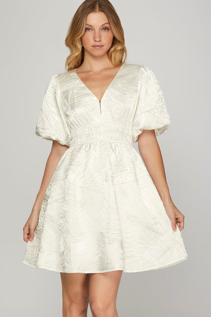 Hazel Blues® |  She + Sky Crinkle Woven V-Neck Balloon Sleeve Mini Dress
